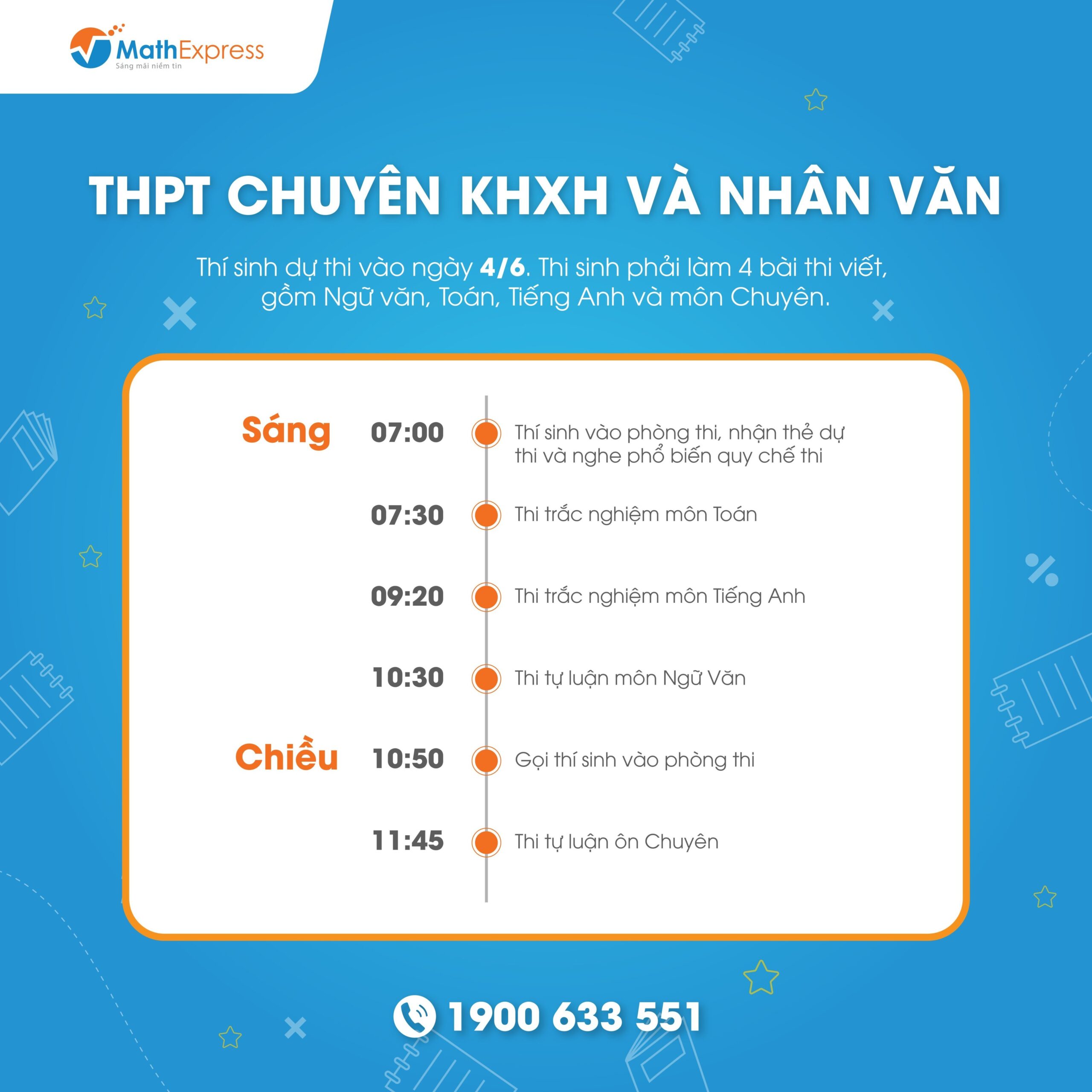 Lịch thi chi tiết trường THPT chuyên KHXH&NV