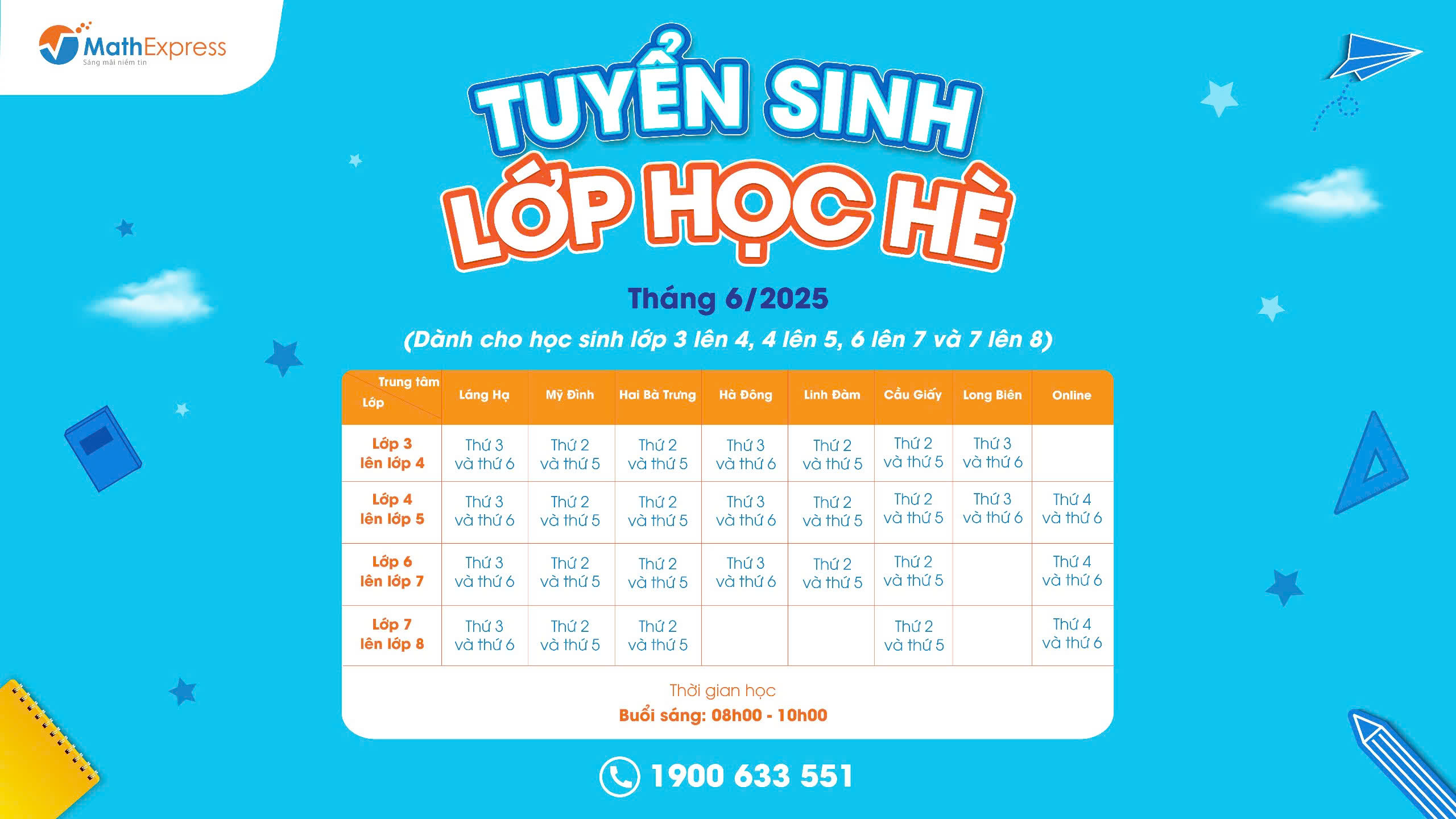 MathExpress tuyển sinh lớp học hè tháng 6 năm 2025