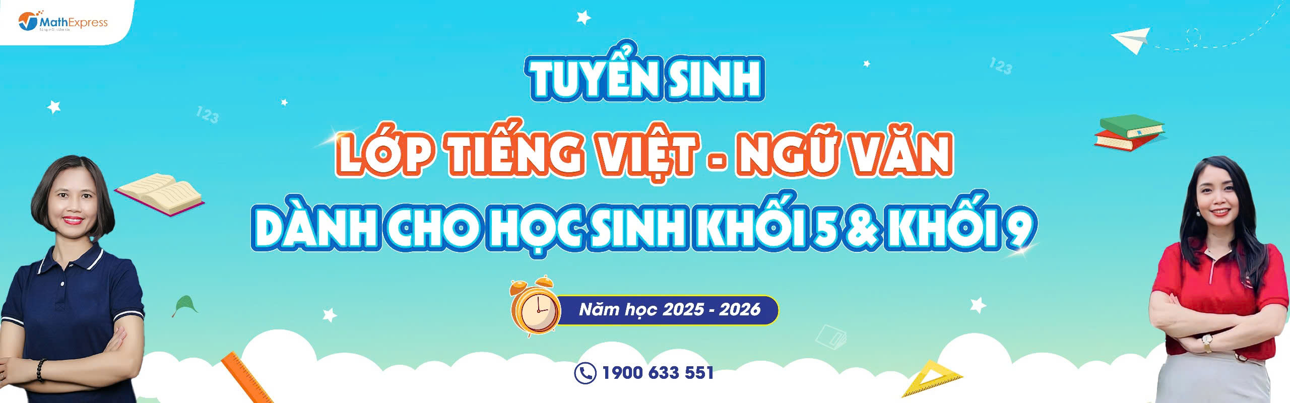 MathExpress tuyển sinh lớp Tiếng Việt - Ngữ Văn dành cho học sinh khối 5 và khối 9