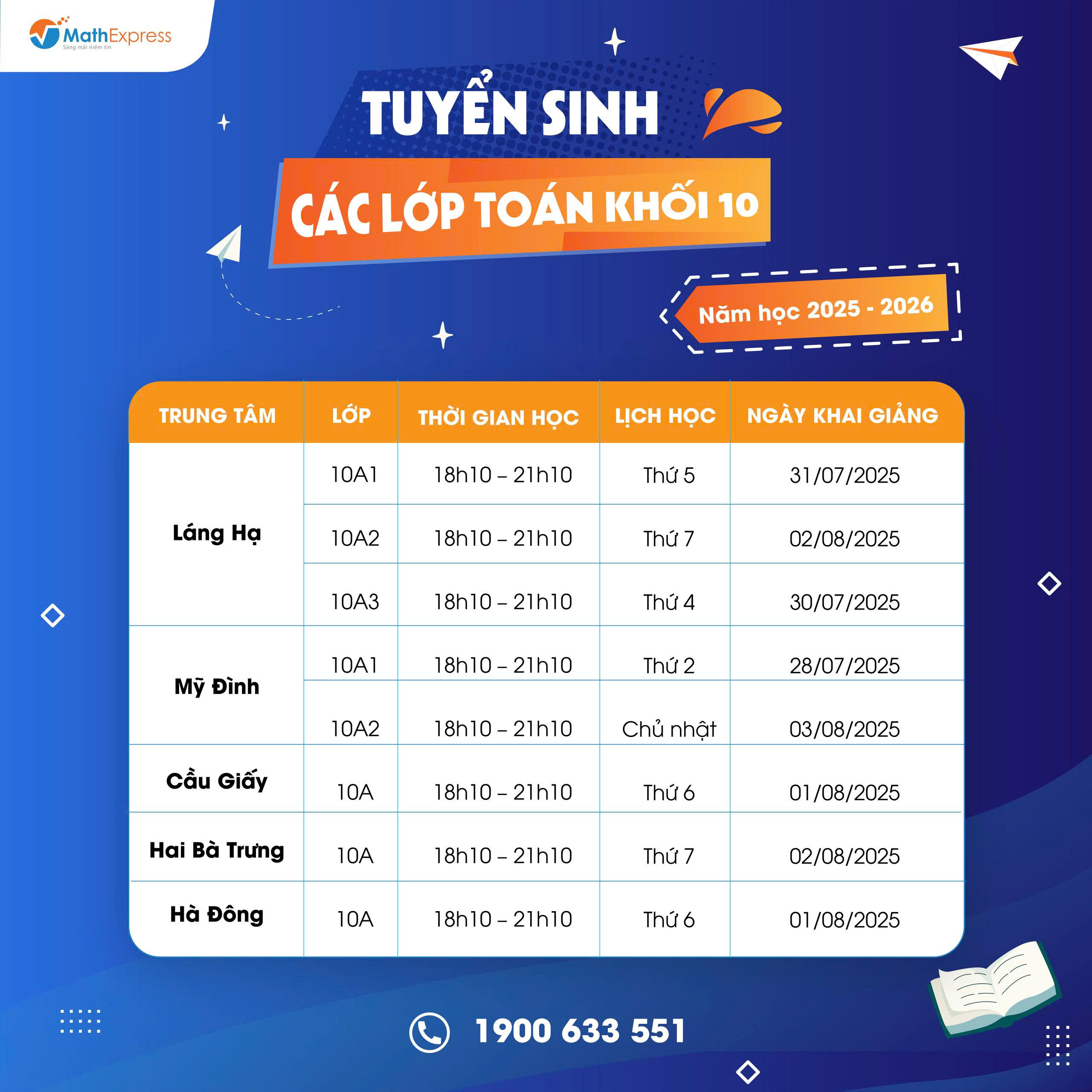Tuyển sinh các lớp Toán khối 10