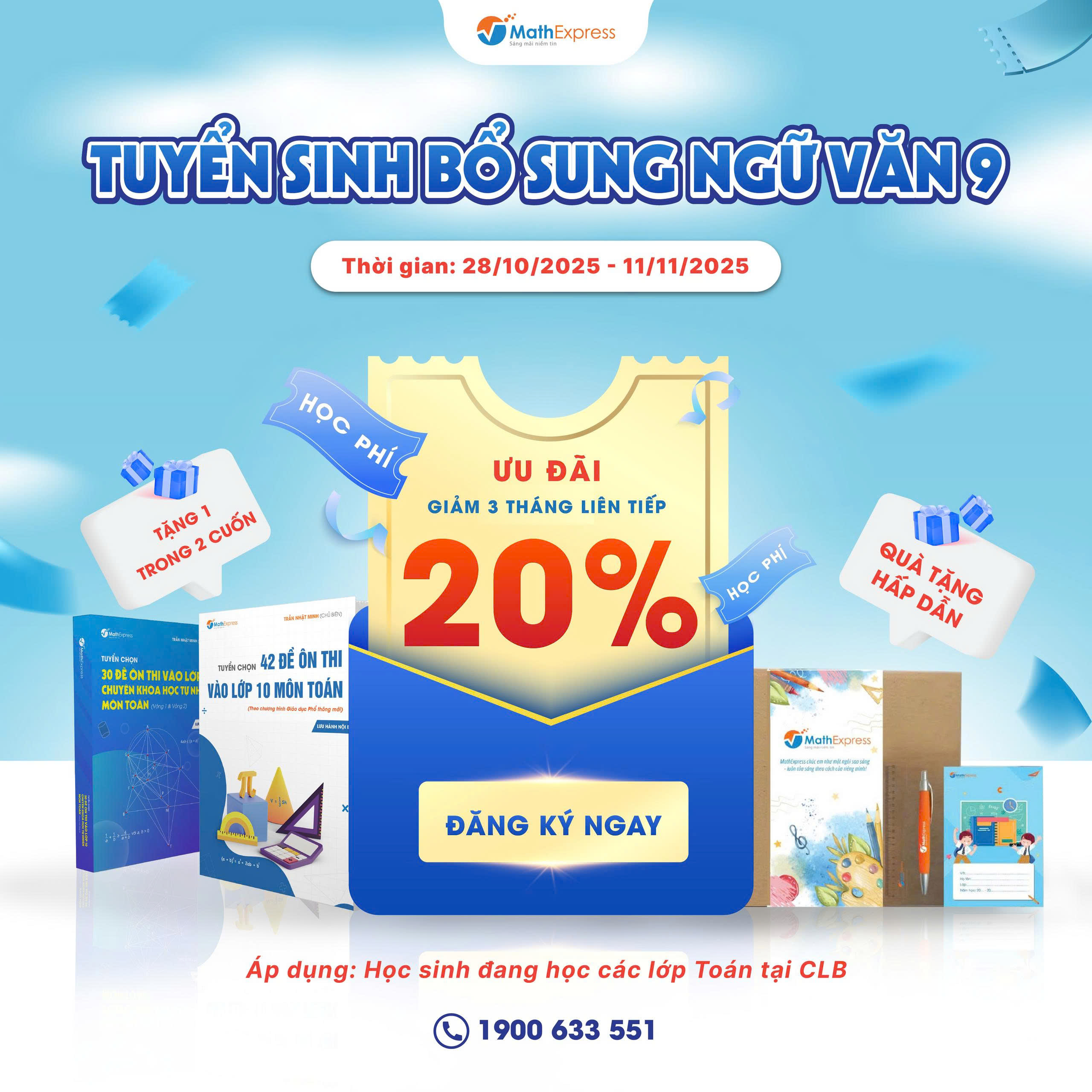 Ưu đãi dành cho học sinh theo học các lớp Toán tại CLB