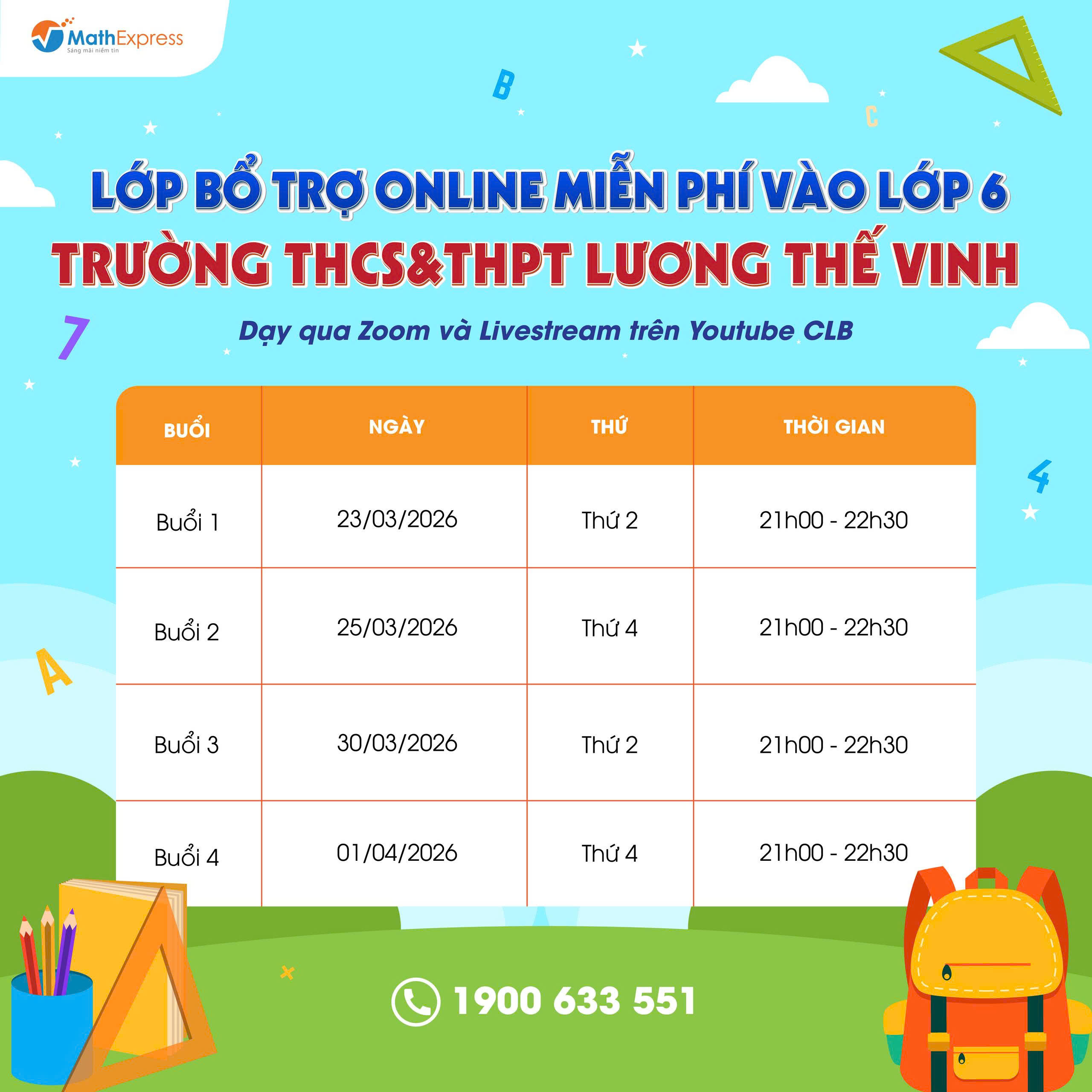 MathExpress tổ chức chương trình livestream ôn thi miễn phí vào lớp 6 trường THCS&THPT Lương Thế Vinh