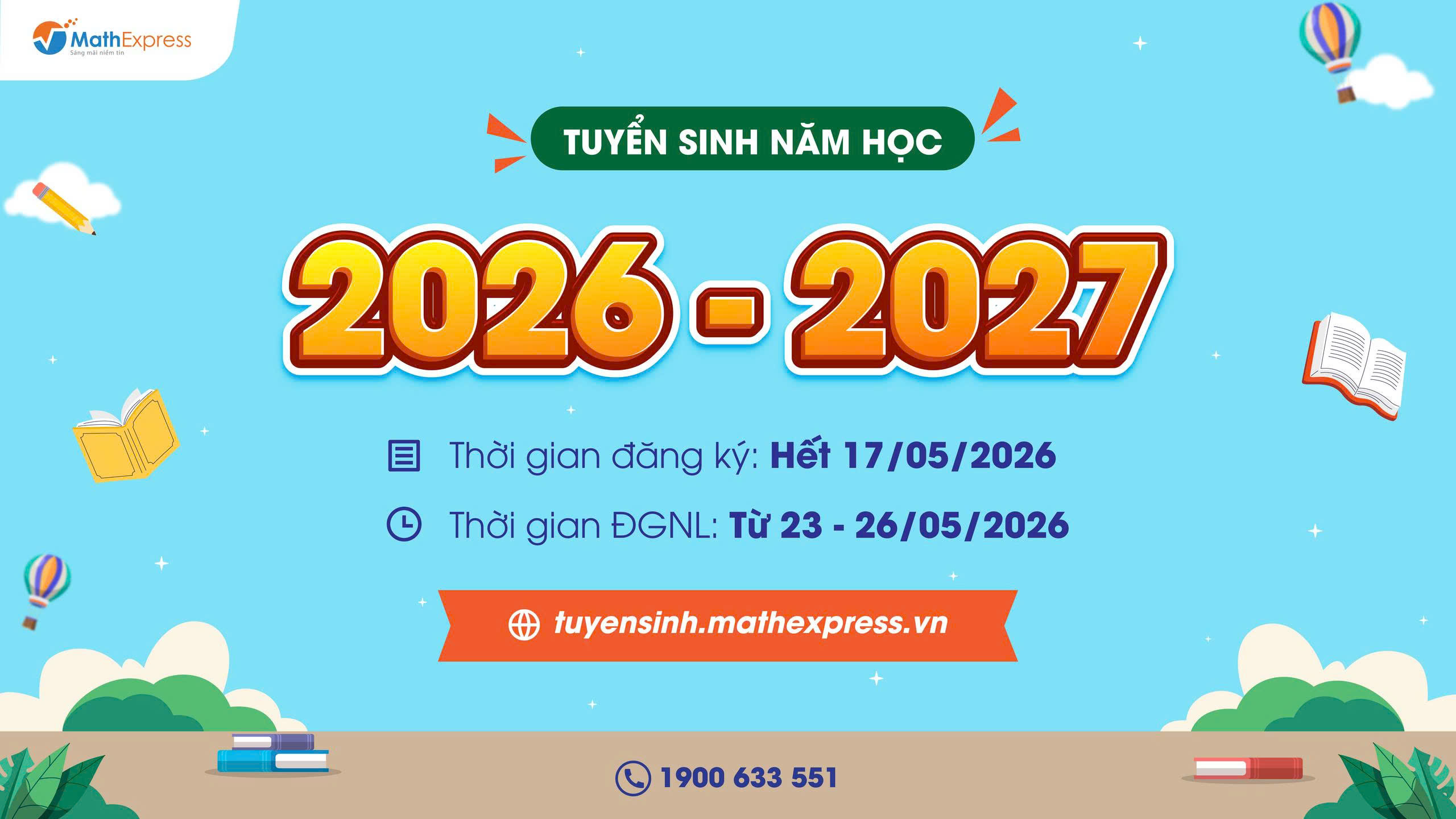 MathExpress thông báo tuyển sinh năm học mới 2026 – 2027 (Đợt 1)