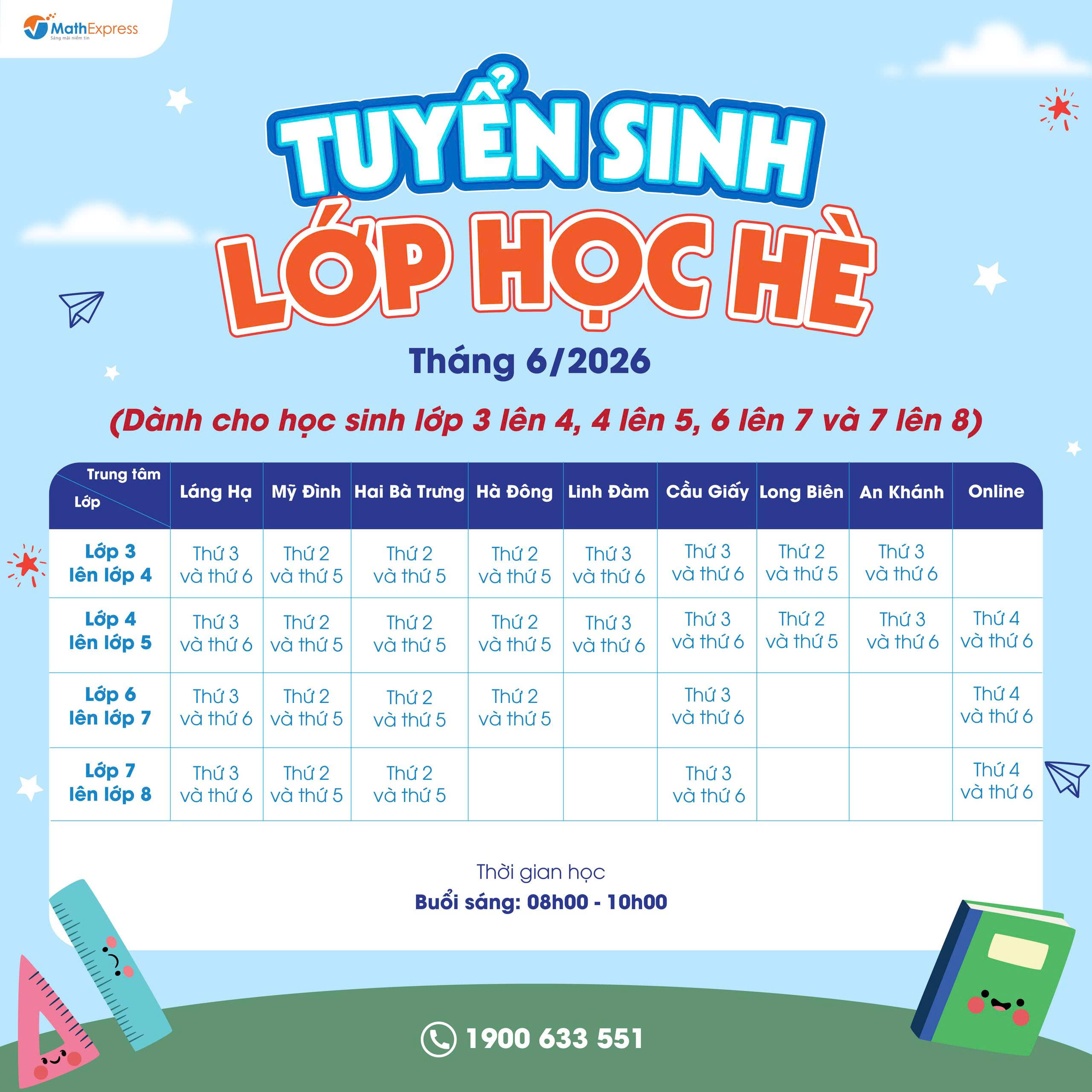MathExpress tuyển sinh các lớp hè năm 2026